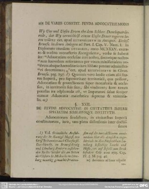 § XXII. De Feudis Advocatiae In Civitatibus Imperii Speciatim Similibusque Institutis