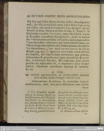 § XXII. De Feudis Advocatiae In Civitatibus Imperii Speciatim Similibusque Institutis