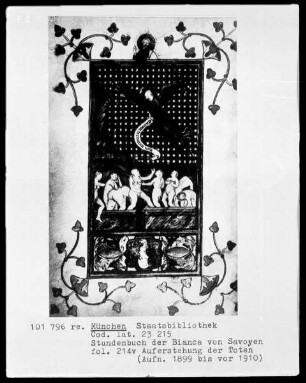 Stundenbuch der Bianca von Savoyen — Bildseite mit zwei Miniaturen, Folio 214 verso