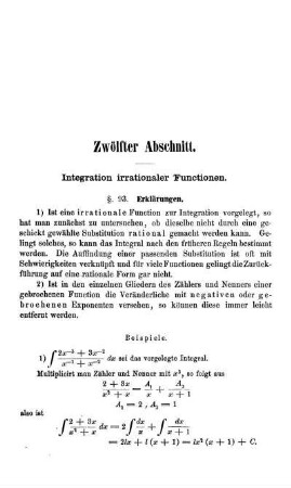 Zwölfter Abschnitt. Integration irrationaler Functionen.