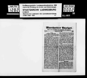 Murrhardter Anzeiger, 28. März 1871: Neue Glocken in der Klosterkirche Murrhardt