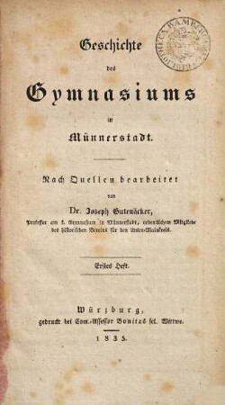 Geschichte des Gymnasiums in Münnerstadt, 1