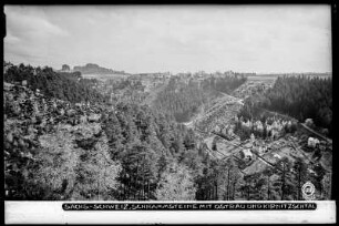 Sächsische Schweiz, Blick auf Schrammsteine mit Ostrau und Kirnitzschtal