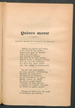 Quiero morir : (Cantado después de la muerte de Carmona)