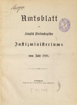 Amtsblatt des Württembergischen Justizministeriums. 1894