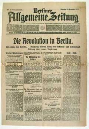 Tageszeitung "Berliner Allgemeine Zeitung" u.a. zur Novemberrevolution