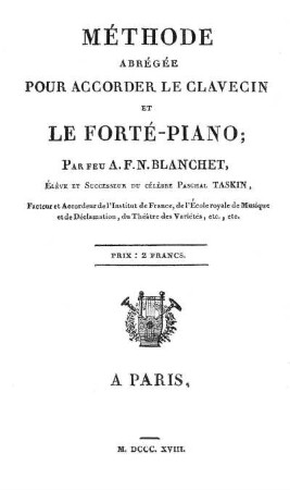 Méthode abrégée pour accorder le clavecin et le forté-piano
