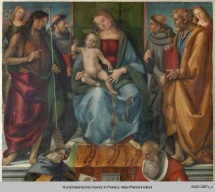Thronende Madonna umgeben von den Heiligen Johannes der Täufer, Franziskus, Antonius, Petrus, Bonaventura und Hieronymus