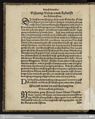 Ursprung/Ursach/unnd Ankunfft des Feldtmessens.