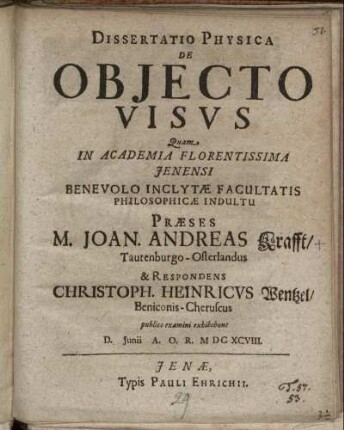 Dissertatio Physica De Obiecto Visus