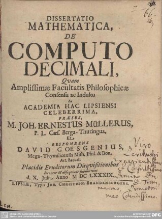 Dissertatio Mathematica, de Computo Decimali