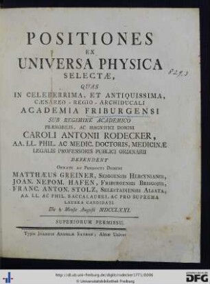 Positiones Ex Universa Physica