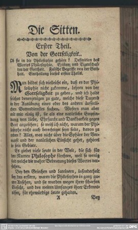 Erster Theil. Von der Gottseligkeit