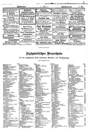 Alphabetisches Verzeichniß der im vorstehenden Theile vertretenen Erwerbs= und Berufszweige