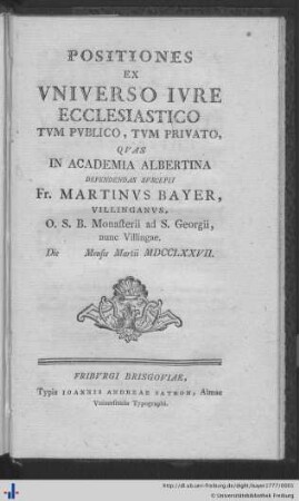 Positiones ex universo iure ecclesiastico tum publico, tum privato