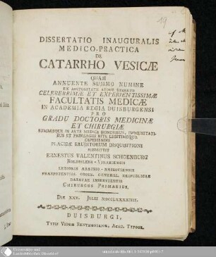 Dissertatio Inauguralis Medico-Practica De Catarrho Vesicae