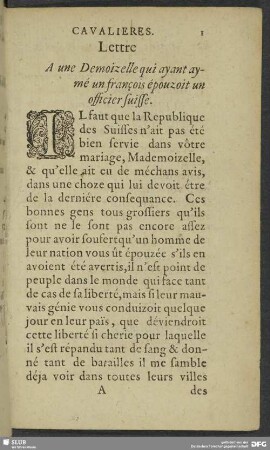 Lettre A une Demoizelle qui ayant aymé un francois épouziot un officier suisse