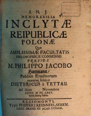 Memorabilia inclytae reipublicae Polonae