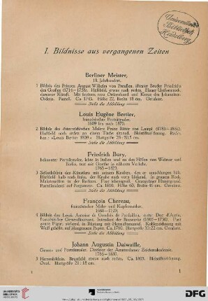 I. Bildnisse aus vergangenen Zeiten (Nr. 1-60)