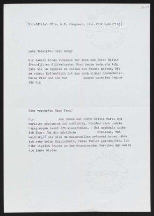 Brief von Gerhart Hauptmann an Alban Berg