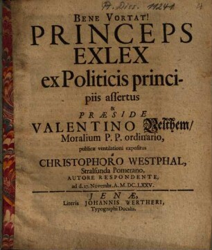 Princeps Exlex ex Politicis principiis assertus