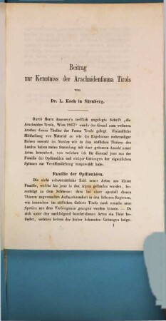 Zoologische Mittheilungen aus Tirol : Der 43. Versammlung deutscher Naturforscher gewidmet vom tirol vorarlb. Landes-Museum (Ferdinandeum) zu Innsbruck 1869. Koch (L.): Arachnidenfauna. Gredler (Vinzenz): Tirol's zoologische Literatur