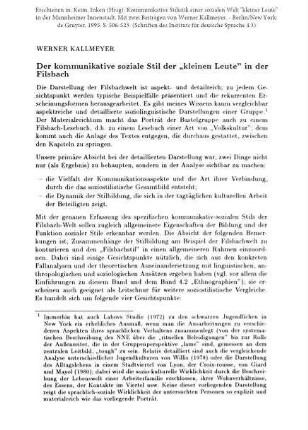 Der kommunikative soziale Stil der "kleinen Leute" in der Filsbach