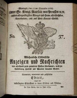 No. 37. Montags, den 11ten September 1775