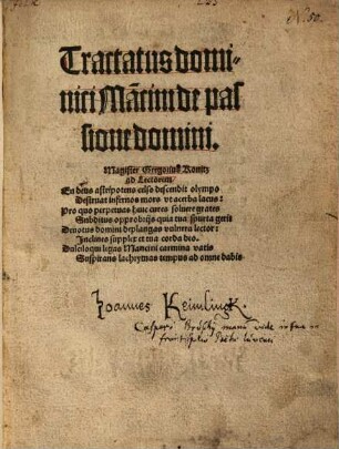 Tractatus Dominici Ma[n]cini de passione domini