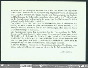 Einleger: Mitteilung der Redaktion