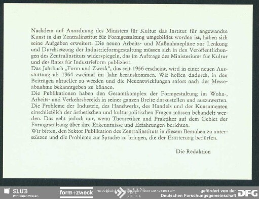 Einleger: Mitteilung der Redaktion