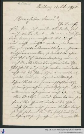Brief von Ludwig Schemann vom 13.02.1908.