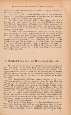 A. Geschichtliches über die Thure Brandt'sche Lehre