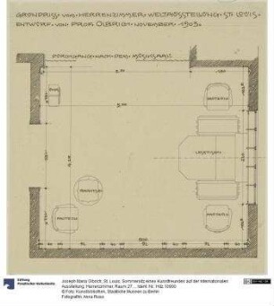 St. Louis, Sommersitz eines Kunstfreundes auf der internationalen Ausstellung, Herrenzimmer, Raum 27, Grundriss mit Möblierungsplan