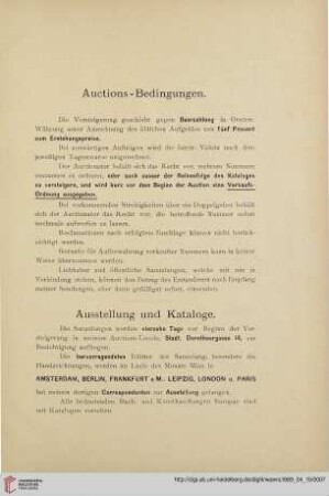 Auctions-Bedingungen / Ausstellung und Kataloge