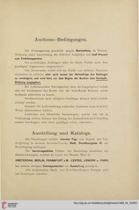Auctions-Bedingungen / Ausstellung und Kataloge