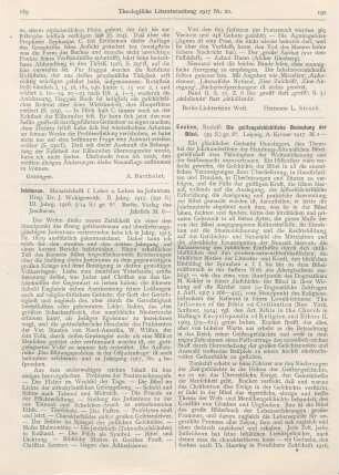 189-190 [Rezension] Wohlgemuth, J. (Hrsg.), Jeschurun. Monatsschrift für Lehre und Leben im Judentum. II. Jahrg. 1915