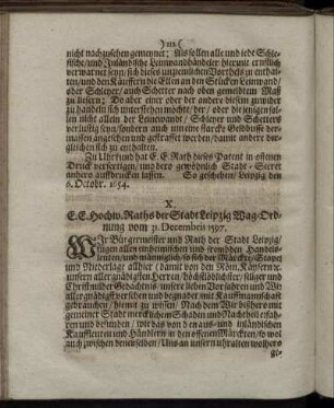 X. E.E. Hochw. Raths der Stadt Leipzig Wag-Ordnung vom 31. Decembris 1597.