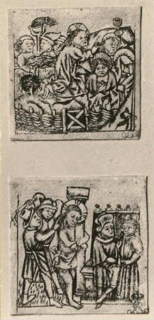 Zwei Kupferstiche: Christus am Ölberg und Geißelung Christi (15. Jahrhundert). Staatliche Kunstsammlungen Dresden, Kupferstich-Kabinett