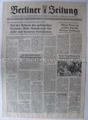 Tageszeitung "Berliner Zeitung" zur Fernsehansprache von Egon Krenz zur politischen Lage in der DDR