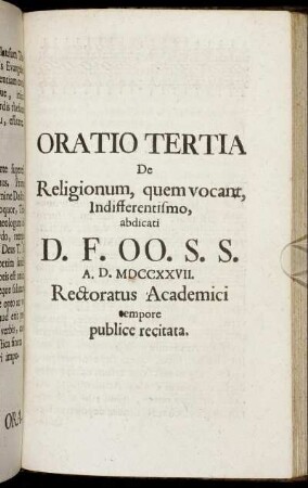 Oratio Tertia De Religionum, quem vocant ...