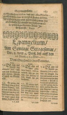 Evangelium/ Am Sontage Sexagesimae