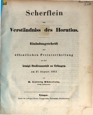 Einladungsschrift zur öffentlichen Preisvertheilung an der Königl. Studienanstalt zu Erlangen, 1853