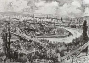 Sommerliches Dresden 1974 (Blick von der Loschwitzhöhe über das Blaue Wunder) : Sommerliches Dresden 1974 (Blick von der Loschwitzhöhe über das Blaue Wunder). Aquarell. 1974