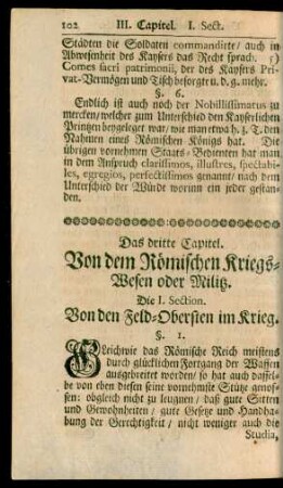 Das dritte Capitel. Von dem Römischen Kriegswesen oder Militz..