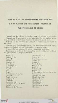 Verslag van den waarnemenden directeur van's Rijks Kabinet van Teekeningen, Prenten en Pleisterbeelden te Leiden