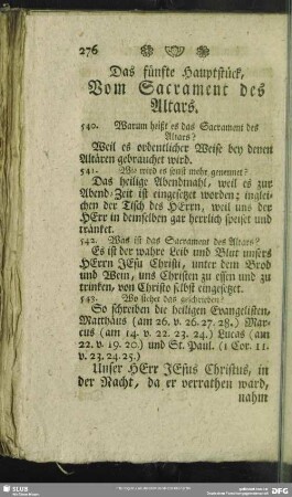 Das fünfte Hauptstück. Vom Sacrament des Altars