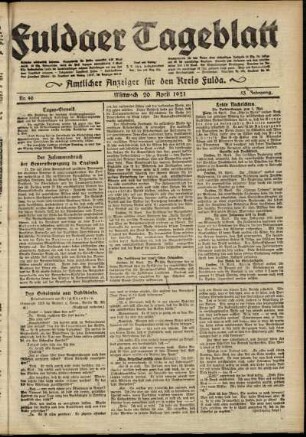 Ausgabe vom Mittwoch, den 20. April 1921.