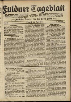 Ausgabe vom Mittwoch, den 20. April 1921.