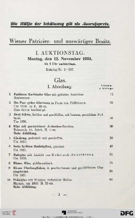 Glas I. Abteilung (Nr. 1-15)